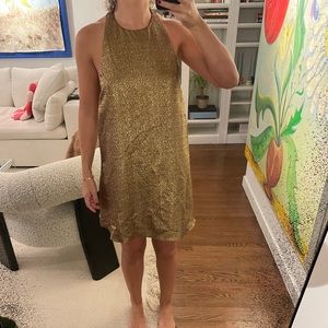 Alice + Olivia gold open back mini dress, size 4